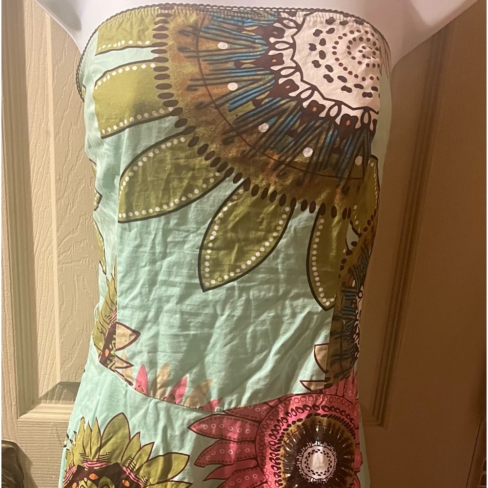 TEEZME, strapless zippered, floral, print dress a line with peekaboo tule